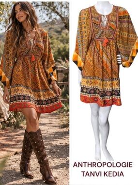 Anthropologie Tanvi Kedia Embellished Tassel Sumana Tunic Beaded Dress Sz Small